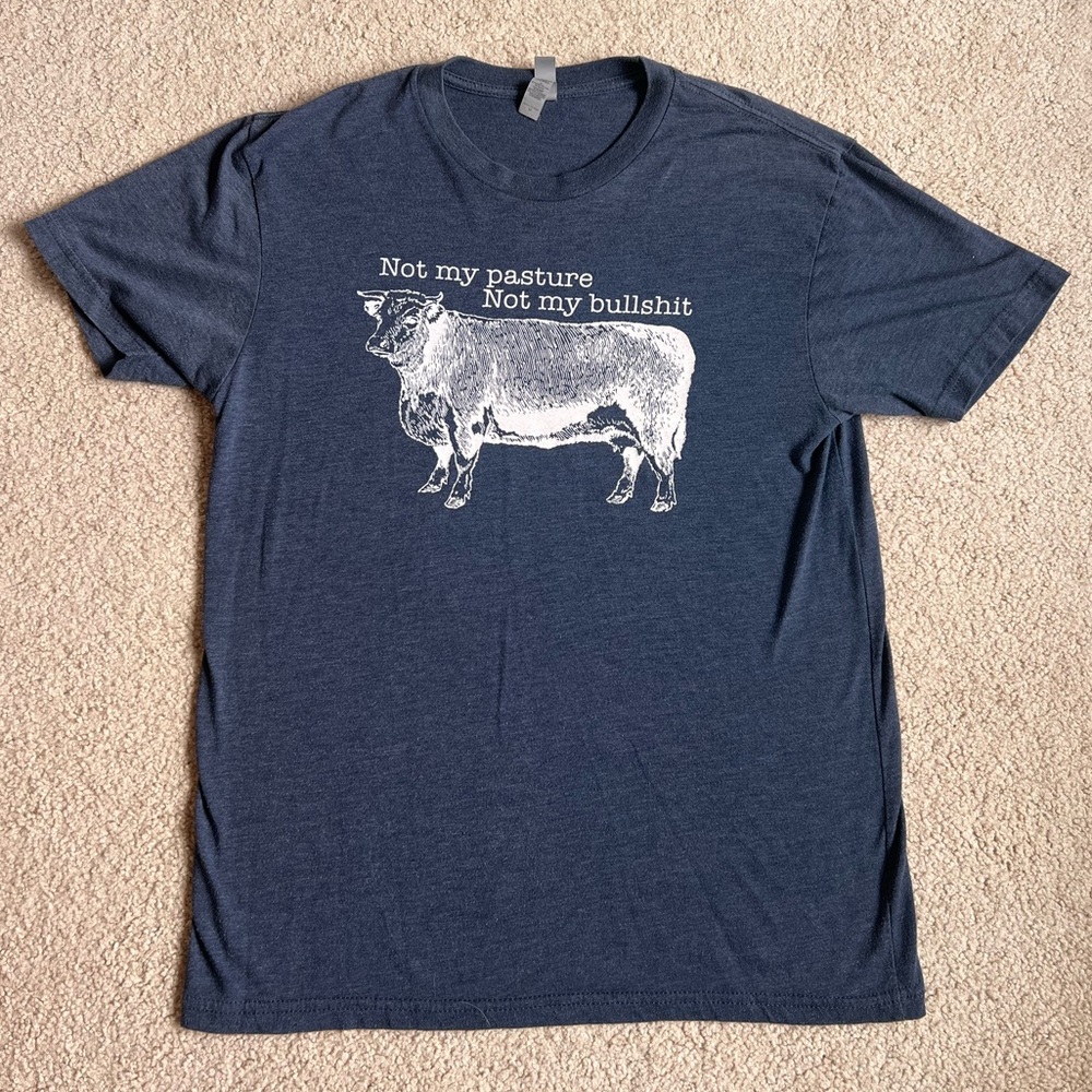 Graphic Navy Blue T-Shirt – 'Not My Pasture' Bull Design